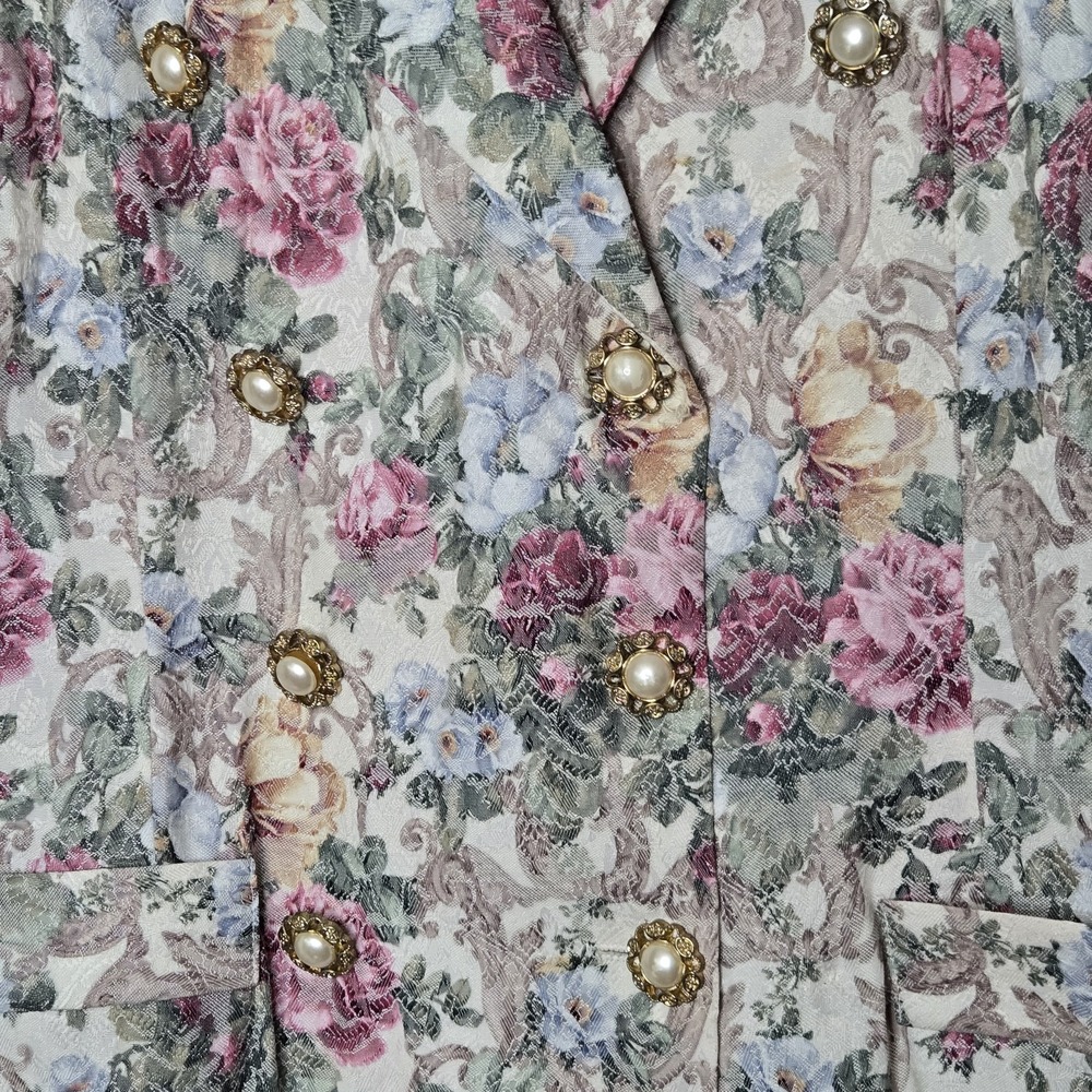 Vtg Stuart Alan Floral Tapestry Blazer Jacket Size 14 Pastel 80s Cottagecore - Picture 3 of 13